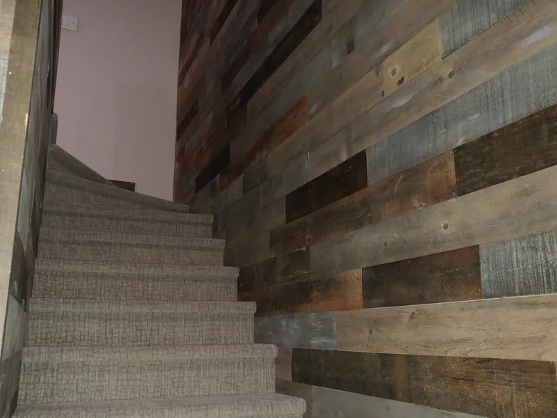 Barnwood and stairs in Barndominium Flathead Montana Style